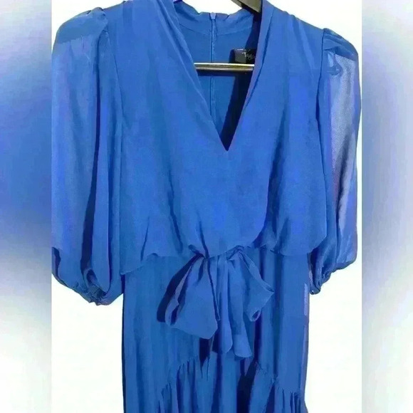 NWT Taylor Royal Blue Azure Chiffon V Neck High Low Women’s Midi Dress Size 2 - Picture 8 of 11